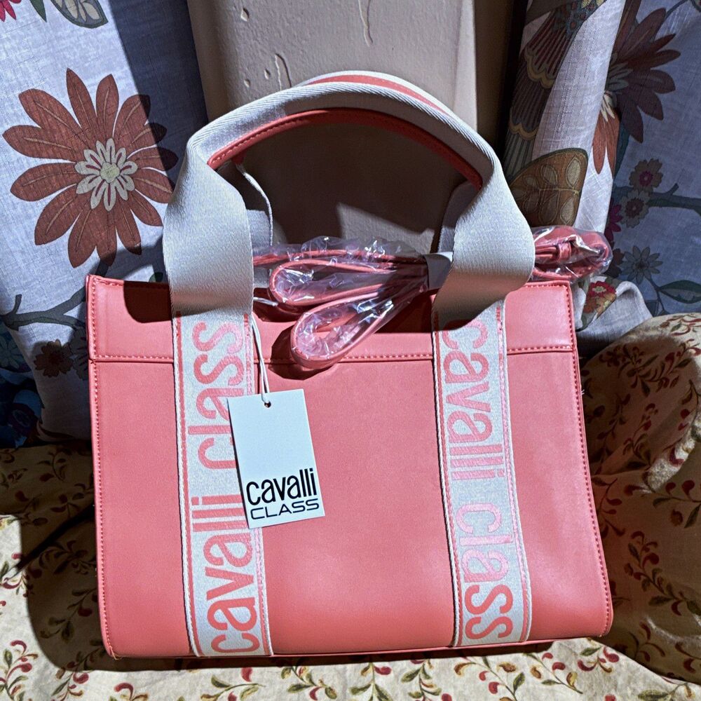 Cavalli Class Serafina Large Tote Coral Haze Top Handle Zip Detachable Strap